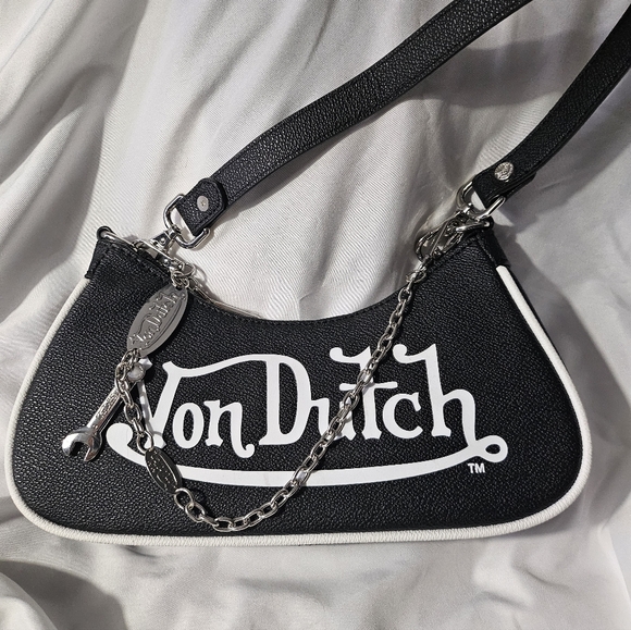 Von Dutch Black and White Grapgic Shoulder Bag - Picture 1 of 5